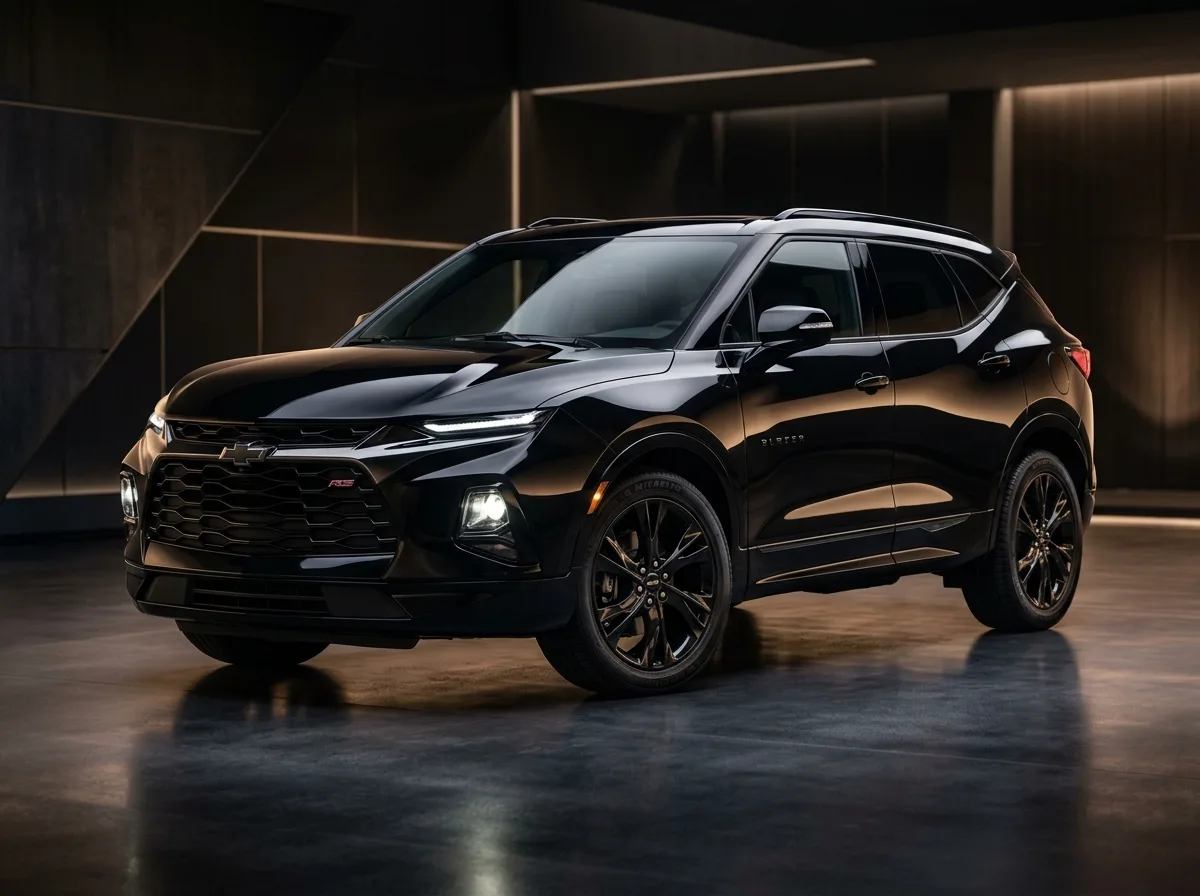Chevrolet Blazer premium SUV glossy black, dramatic studio lighting, luxury feel
